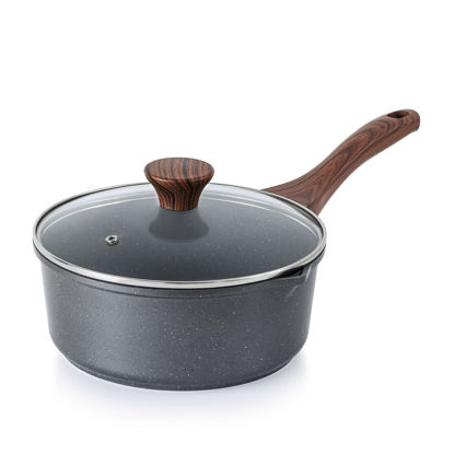 Picture of SENSARTE Nonstick Sauce Pan with Double Spout, 3.0 Quarts Swiss Granite Coating Sauce Pot with Lid Medium Kitchen Cooking Pot, Induction Comptable Saucepan, PFOA Free