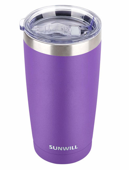 Picture of SUNWILL 20oz Tumbler with Lid, Stainless Steel Vacuum Insulated Double Wall Travel Tumbler, Durable Insulated Coffee Mug, Powder Coated Purple, Thermal Cup with Splash Proof Sliding Lid