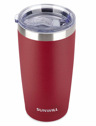 Picture of SUNWILL 20oz Tumbler with Lid, Stainless Steel Vacuum Insulated Double Wall Travel Tumbler, Durable Insulated Coffee Mug, Powder Coated Wine Red, Thermal Cup with Splash Proof Sliding Lid
