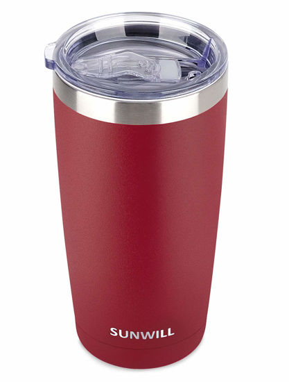 Picture of SUNWILL 20oz Tumbler with Lid, Stainless Steel Vacuum Insulated Double Wall Travel Tumbler, Durable Insulated Coffee Mug, Powder Coated Wine Red, Thermal Cup with Splash Proof Sliding Lid