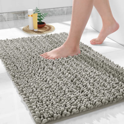 Picture of Yimobra Bathroom Rug Mat 24 x 17, Extra Soft Non Slip Absorbent Water Bath Rug, Quick Dry Machine Washable Chenille Shaggy Shower Mat, Bath Mat for Bathroom Floor, Home Decor Accessories, Sand