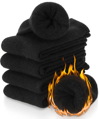 Picture of Merino Wool Socks Thermal Warm Winter Thick Hiking Boot Cabin Crew Cozy for Women Ladies Gift Stocking Stuffer Work Comfy Socks 5 Pack (Black Color) One Size