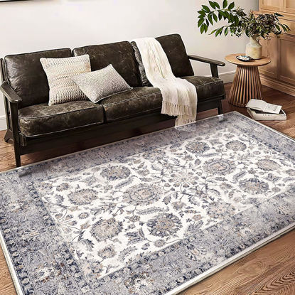 Picture of CHAMPLANT Washable Area Rug 4x6 Rugs for Living Room Retro Flowers Machine Non-Slip Bedroom Rug Vintage Trellis Throw Rug Distressed Carpet for Dining Room Office Carpet