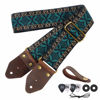 Picture of Nefelibata Guitar Strap,Jacquard Embroidery Cotton Guitar Straps with Crazy Horse Leather Leather Ends for Bass, Electric & Acoustic, Best Gifts for Kids, Guitarists(Embroidery green)