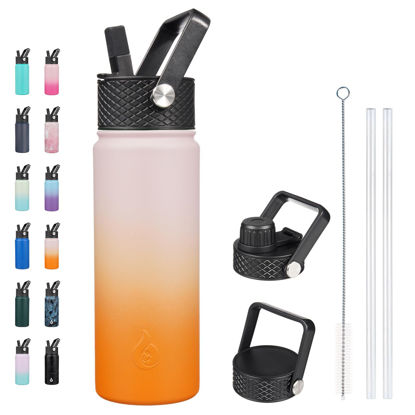 Picture of BJPKPK Insulated Water Bottles with Straw Lid, 22oz Cold & Hot Thermos, Stainless Steel Metal Water Bottle with 3 Lids, Reusable Thermos, Cups, Mugs for Daily Use-Coral
