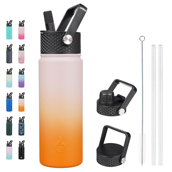 Picture of BJPKPK Insulated Water Bottles with Straw Lid, 22oz Cold & Hot Thermos, Stainless Steel Metal Water Bottle with 3 Lids, Reusable Thermos, Cups, Mugs for Daily Use-Coral
