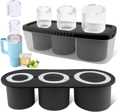 Picture of Tcamp Ice Mold for Stanley Cup 30 oz, Silicone Ice Cube Tray With Lid and Bin for Freezer, Ice Ring Ice Maker for Chilling Cocktails, Whiskey, Drinks, Coffee, Easy Fill and Release (Black)