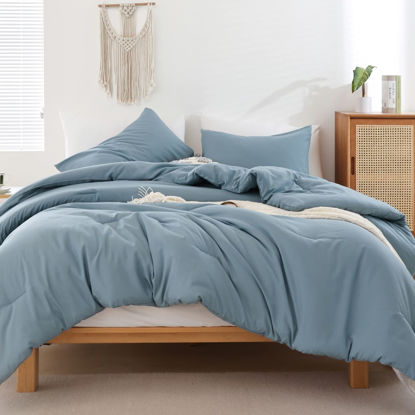 Picture of ROSGONIA Oversized King Comforter Dusty Blue, 3pcs (1 Boho Comforter & 2 Pillowcases) Lightweight Oversized King Size Comforter Sets Bedding Blanket