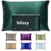 Picture of Blissy Silk Pillowcase - 100% Pure Mulberry Silk - 22 Momme 6A High-Grade Fibers - Silk Pillow Cover for Hair & Skin - Regular, Queen & King with Hidden Zipper (Queen, Emerald)