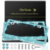Picture of QUANQIUFEI 2 Pack Bling License Plate Frames for Women, Sparkly Rhinestone Diamond Car Accessories with Glitter Crystal Caps (Lake Blue)