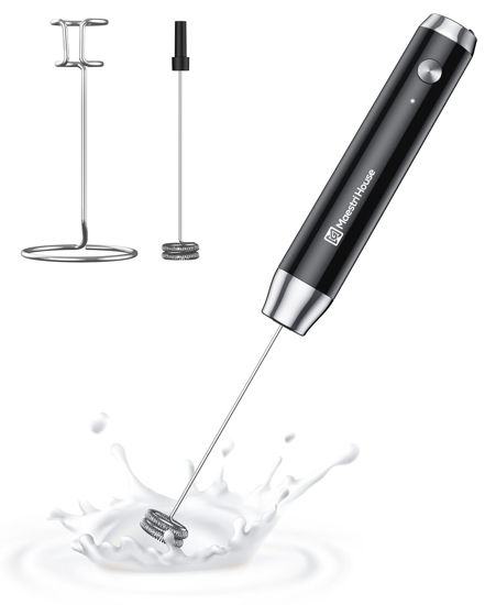 Picture of Maestri House Rechargeable Milk Frother with Stand, Handheld Electric Foam Maker Waterproof Detachable Stainless Steel Whisk Drink Mixer Foamer for Lattes, Cappuccino