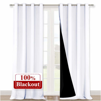 Picture of NICETOWN White 100% Blackout Curtains for Windows, Pack of 2, 52 inches W x 102 inches L, Super Heavy-Duty Black Lined Total Darkness Drapes for Bedroom, Privacy Assured Window Treatment for Patio