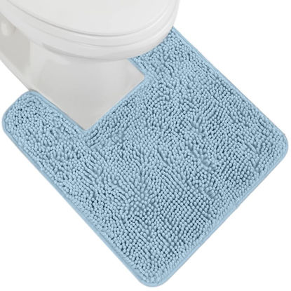 Picture of Gorilla Grip Plush Absorbent Shaggy Chenille Bath Rug Mat for Toilet Base with Rubber Backing, Machine Washable, Microfiber Bathroom Contour Mats for Toilets, Bath Room Decor, Square, 22.5x19.5, Sky