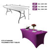 Picture of Hussome 8FT Table Cloth for Rectangle Table Purple Tablecloth Rectangular Fitted Stretch Spandex Table Covers 8 ft for Birthday, Cocktail, Wedding, Banquet Easter Party