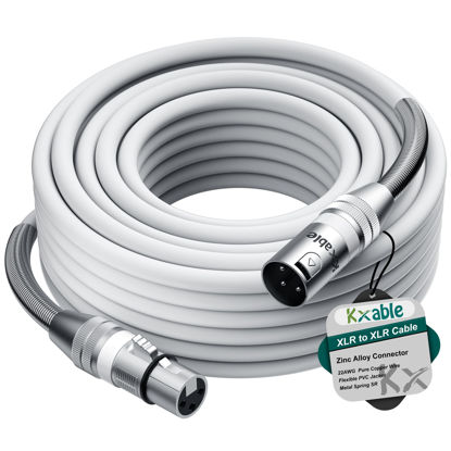 Picture of XLR to XLR Cable 75 Feet, Premium XLR Microphone Cable, Heavy Duty 22AWG OFC XLR Male to Female Cord, 3-Pin Shielded Mic Speaker Cable, Zinc Alloy Connectors, Metal Spring SR, White