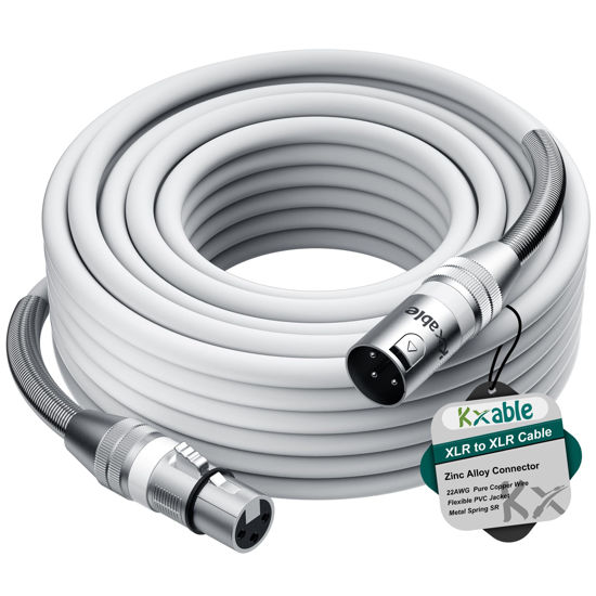 Picture of XLR to XLR Cable 75 Feet, Premium XLR Microphone Cable, Heavy Duty 22AWG OFC XLR Male to Female Cord, 3-Pin Shielded Mic Speaker Cable, Zinc Alloy Connectors, Metal Spring SR, White