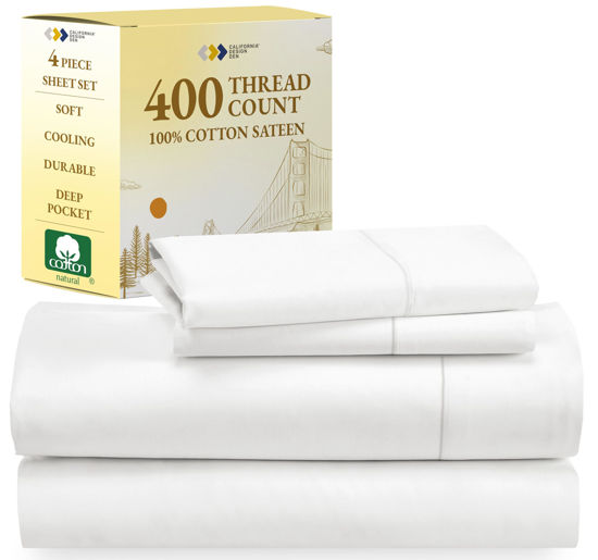 Picture of California Design Den 400 Thread Count 100% Cotton Sheets, King Size Sheet Set, Luxury Sheets & Pillowcases, Breathable Bedding for King Bed, Sateen King Bed Sheets with Deep Pockets (Antique White)