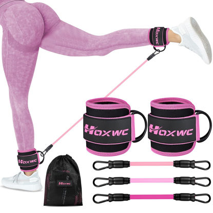 Picture of HOXWC Ankle Bands with Cuffs for Leg and Booty Workouts - Resistance Bands for Kickbacks and Hip Training