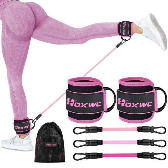 Picture of HOXWC Ankle Bands with Cuffs for Leg and Booty Workouts - Resistance Bands for Kickbacks and Hip Training
