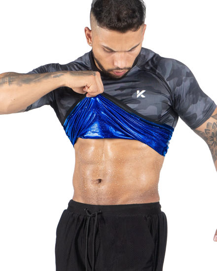 Picture of Kewlioo Men's Sauna Suit Shirt - Heat Trapping Sweat Compression Vest, Shapewear Top for Men, Sweat More & Look Great, Gym Workout Exercise Versatile Heat Shaper Jacket (Gray Camo, L)