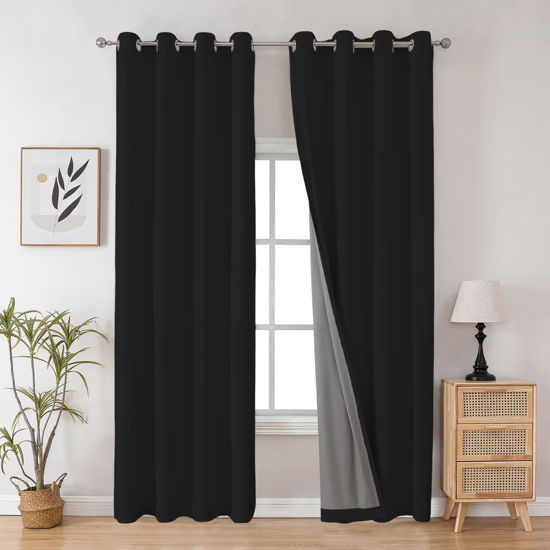 Picture of Joydeco Blackout Curtains 108 Inches Long, Black Extra Long Black Out Curtains for Living Room Bedroom, Grommet Total Room Darkening Curtains Grommets Solid Drapes for Bedroom Windows