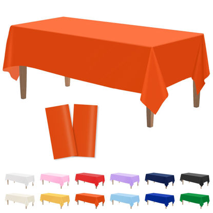 Picture of Kopokita 2PCS Orange Plastic Tablecloths 54 x 108 Inch, Disposable Table Cloths Rectangle Party Table Covers