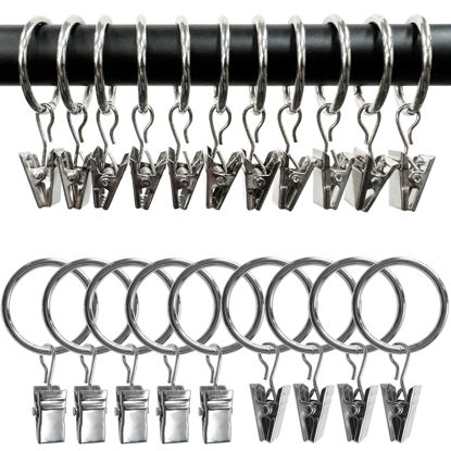 Picture of AMZSEVEN 100 Pack Curtain Rings with Clips, Drapery Clips with Rings, Hangers Drapes Rings 1.26 Inch Interior Diameter, Fits up to 1 Inch Curtain Rod, Silver