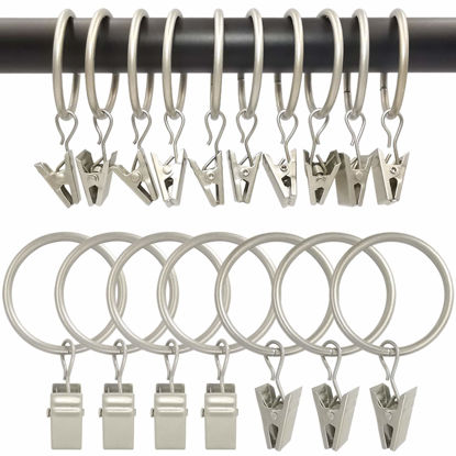 Picture of AMZSEVEN 100 Pack Curtain Rings with Clips, Drapery Clips with Rings, Hangers Drapes Rings 1.26 Inch Interior Diameter, Fits up to 1 Inch Curtain Rod, Matte Silver