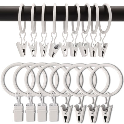 Picture of AMZSEVEN 100 Pack Curtain Rings with Clips, Drapery Clips with Rings, Hangers Drapes Clip Rings 1.26 inch I D, Ring Clips Fits up to 1 inch Curtain Rod, White