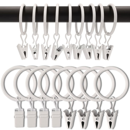 Picture of AMZSEVEN 100 Pack Curtain Rings with Clips, Drapery Clips with Rings, Hangers Drapes Clip Rings 1.26 inch I D, Ring Clips Fits up to 1 inch Curtain Rod, White
