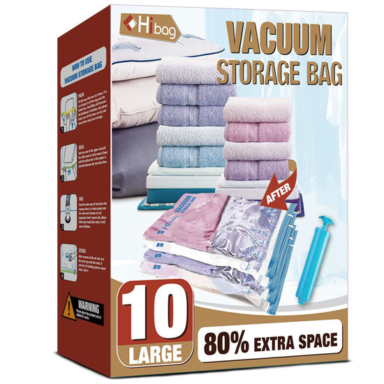 Picture of Vacuum Storage Bags, 10 Large Space Saver Vacuum Seal Bags, Space Bags, Vacuum Sealer Bags for Clothes, Blankets, Bedding (10L)