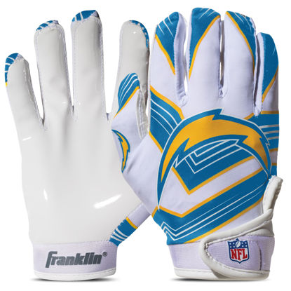 Picture of Franklin Sports Los Angeles Chargers Youth NFL Football Receiver Gloves - Receiver Gloves for Kids - NFL Team Logos and Silicone Palm - Youth S/XS Pair