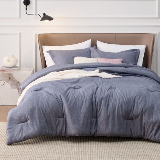 Picture of Bedsure California King Comforter Set - Denim Grey Cal King Size Comforter, Soft Cationic Dyed Bedding Set for All Seasons, 3 Pieces, 1 Comforter (104"x96") and 2 Pillow Shams (20"x36"+2")