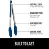 Picture of Gorilla Grip Stainless Steel Heat Resistant Kitchen Tongs for Cooking, 9 + 12 Inch, Set of 2 BBQ Tong, Non Scratch Silicone Tip for Pan, Strong Grip, Grab Food, Toss Salad, Air Fryer, Pull Lock, Blue