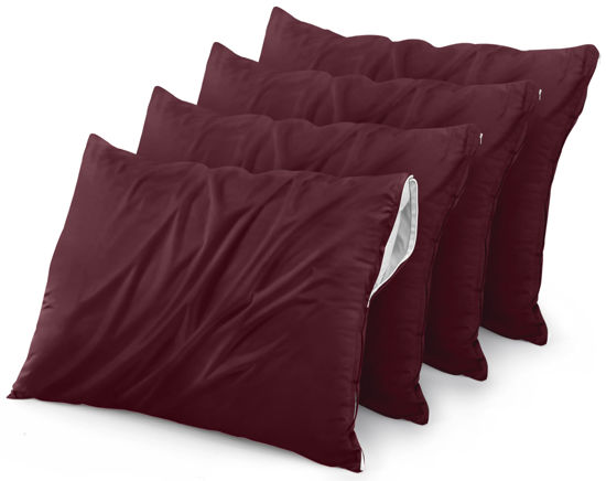 Picture of Utopia Bedding Waterproof Pillow Protectors Zippered (4 Pack, Burgundy) King Size, Bed Bug Proof Pillowcases, Pillow Encasement Covers 20 x 38 Inches