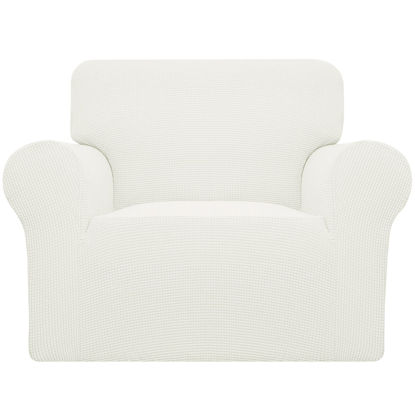 Picture of Easy-Going Stretch Chair Sofa Slipcover 1-Piece Couch Sofa Cover Furniture Protector Soft with Elastic Bottom for Kids, Pet. Spandex Jacquard Fabric Small Checks (Chair, Cream)