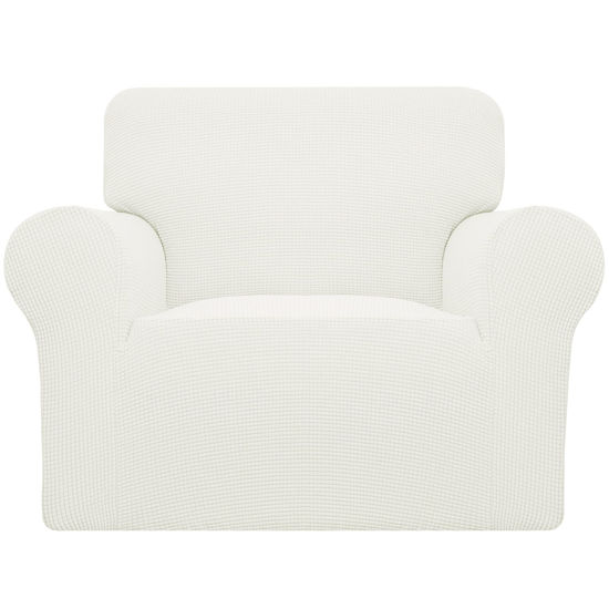 Picture of Easy-Going Stretch Chair Sofa Slipcover 1-Piece Couch Sofa Cover Furniture Protector Soft with Elastic Bottom for Kids, Pet. Spandex Jacquard Fabric Small Checks (Chair, Cream)