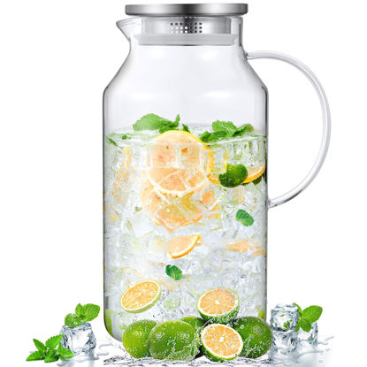 Picture of 1 Gallon Glass Pitcher with Lid and Spout, Bivvclaz Glass Water Pitcher for Fridge, Glass Carafe for Hot/Cold Water, Iced Tea Pitcher, Large Pitcher for Coffee, Juice and Homemade Beverage