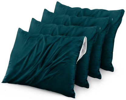 Picture of Utopia Bedding Waterproof Pillow Protectors Zippered (4 Pack, Teal) Queen Size, Bed Bug Proof Pillowcases, Pillow Encasement Covers 20 x 28 Inches