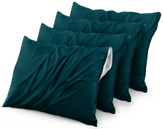 Picture of Utopia Bedding Waterproof Pillow Protectors Zippered (4 Pack, Teal) Queen Size, Bed Bug Proof Pillowcases, Pillow Encasement Covers 20 x 28 Inches