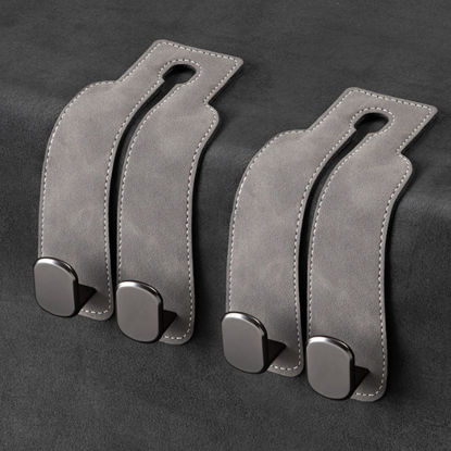 Picture of Amelity Car Purse Hooks, Headrest Hooks for Purses and Bags, Car Seat Hooks, Car Seat Back Double Hook Leather (Grey-2 Pack)
