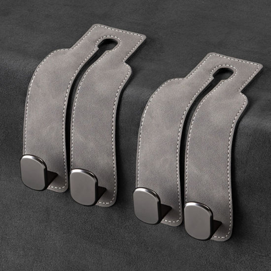 Picture of Amelity Car Purse Hooks, Headrest Hooks for Purses and Bags, Car Seat Hooks, Car Seat Back Double Hook Leather (Grey-2 Pack)