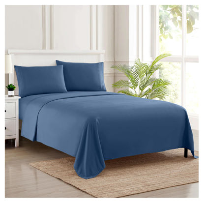 Picture of Full Size Sheet Sets - Breathable Luxury Sheets with Full Elastic & Secure Corner Straps Built In - 1800 Supreme Collection Extra Soft Deep Pocket Bedding Set, Sheet Set, Full, Denim