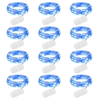 Picture of Brightown 12 Pack Led Fairy Lights Battery Operated String Lights Waterproof Silver Wire 7 Feet 20 Led Firefly Starry Moon Lights for DIY Wedding Party Bedroom Patio Christmas (12 Pack, Blue)