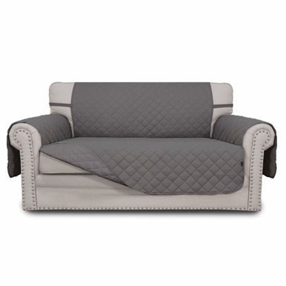 Picture of Easy-Going Reversible Loveseat Couch Cover for 2 Cushion Couch Sofa Cover for Dogs Water Resistant Furniture Protector with Foam Sticks Elastic Straps for Pet (Loveseat, Gray/Gray)