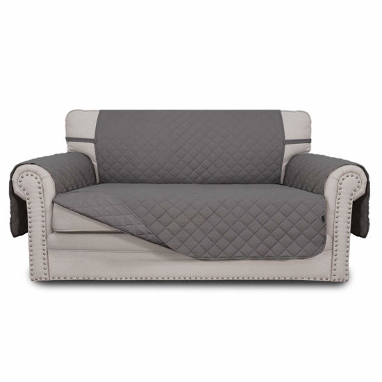 Picture of Easy-Going Reversible Loveseat Couch Cover for 2 Cushion Couch Sofa Cover for Dogs Water Resistant Furniture Protector with Foam Sticks Elastic Straps for Pet (Loveseat, Gray/Gray)