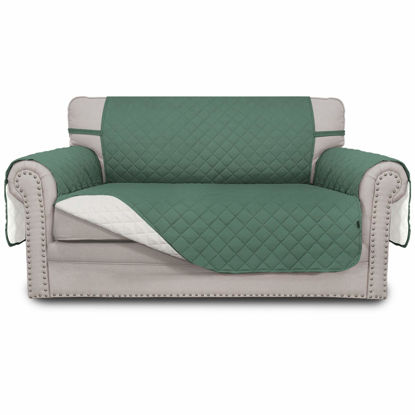 Picture of Easy-Going Reversible Loveseat Couch Cover for 2 Cushion Couch Sofa Cover for Dogs Water Resistant Furniture Protector with Foam Sticks Elastic Straps for Pet (Loveseat, Cyan/Ivory)