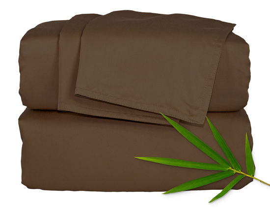Picture of California King Sheets by Pure Bamboo, Genuine 100% Organic Viscose Derived from Bamboo Bed Sheet Set, Soft & Cooling, Double Stitching, Lifetime Quality Promise (California King, Coconut Husk)
