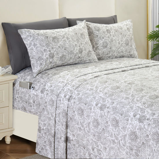 Picture of Elegant Comfort Softest and Coziest 6-Piece Sheet Set - 1500 Premium Hotel Quality Microfiber - Deep Pocket, Wrinkle Resistant 6-Piece Paisley Pattern Bed Sheet Set, King, Paisley Gray