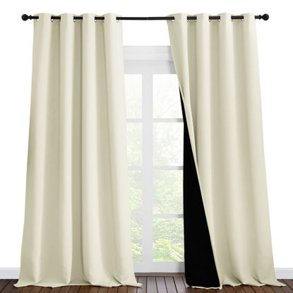 Picture of NICETOWN Cold Reducing Curtains, Thermal Insulated 100% Blackout Curtains, Sound Proof Drapes with Black Backing, Full Light Blocking Panels for Patio Sliding Door (Beige, 1 Pair, 55" x 102")